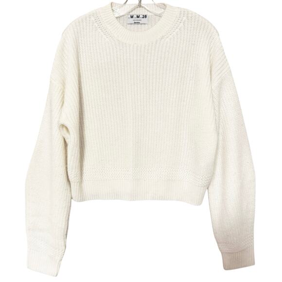 Bershka Knit Crew Neck Sweater Womens Sz Medium Cream - Picture 1 of 5